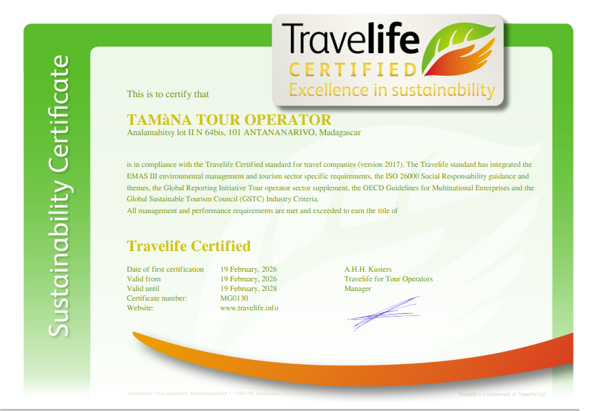 Travelife certified Certificate